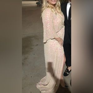 Nude sequin drop knot kimono dress in TALL